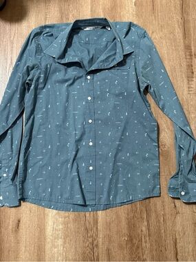 Travis Mathew Teal Button-Up Shirt with White Nautical Motifs